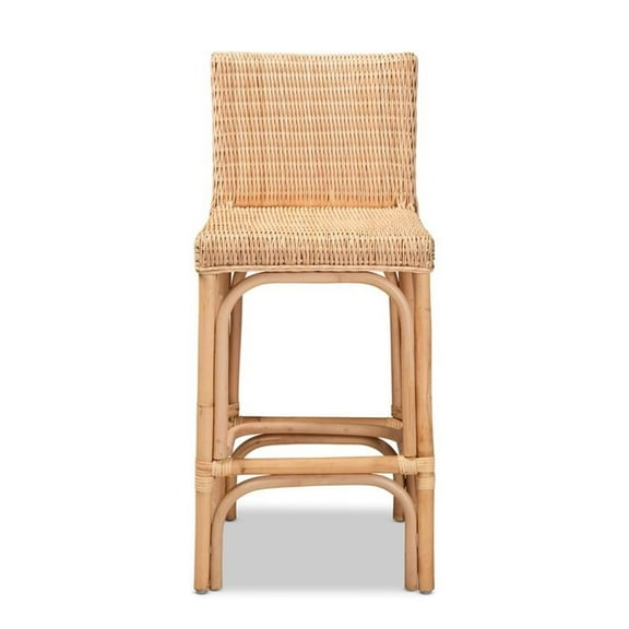 Bowery Hill Wicker / Rattan Bar Stool Chair in Natural - Square Seat & Footrest