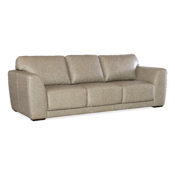 Bowery Hill Wide Arm Stationary Sofa in Green Leather Finish