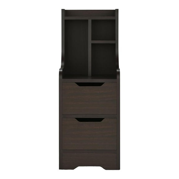 Bowery Hill Wood 2-Drawer Nightstand with Open-Shelf in Walnut