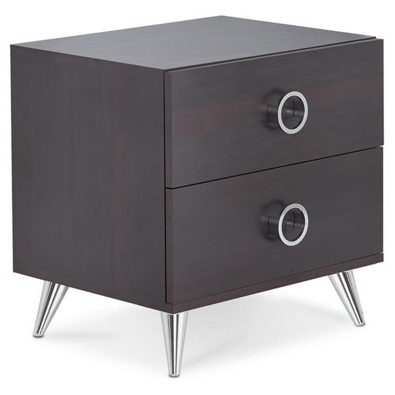 Bowery Hill Wood 2-Drawer Nightstand with Ring Pull Handles in Espresso