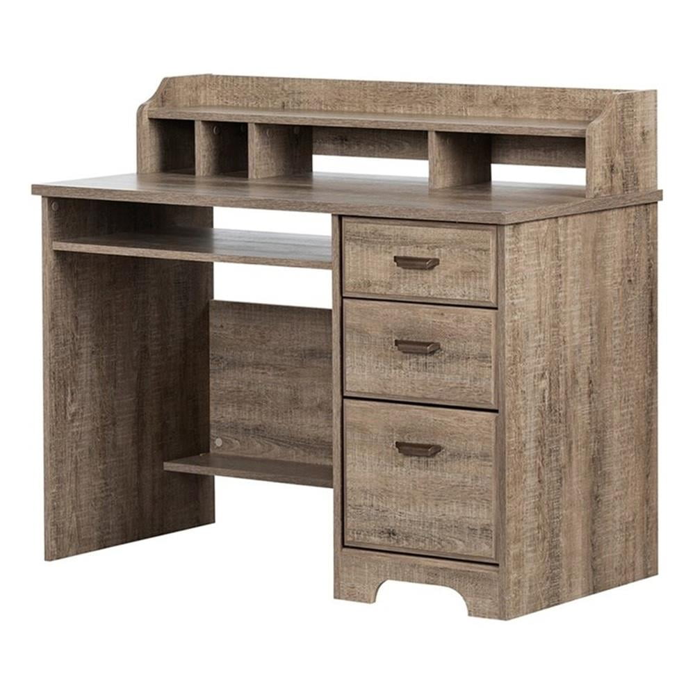 Weathered Oak 3-Drawer Computer Desk with Hutch and Shelves