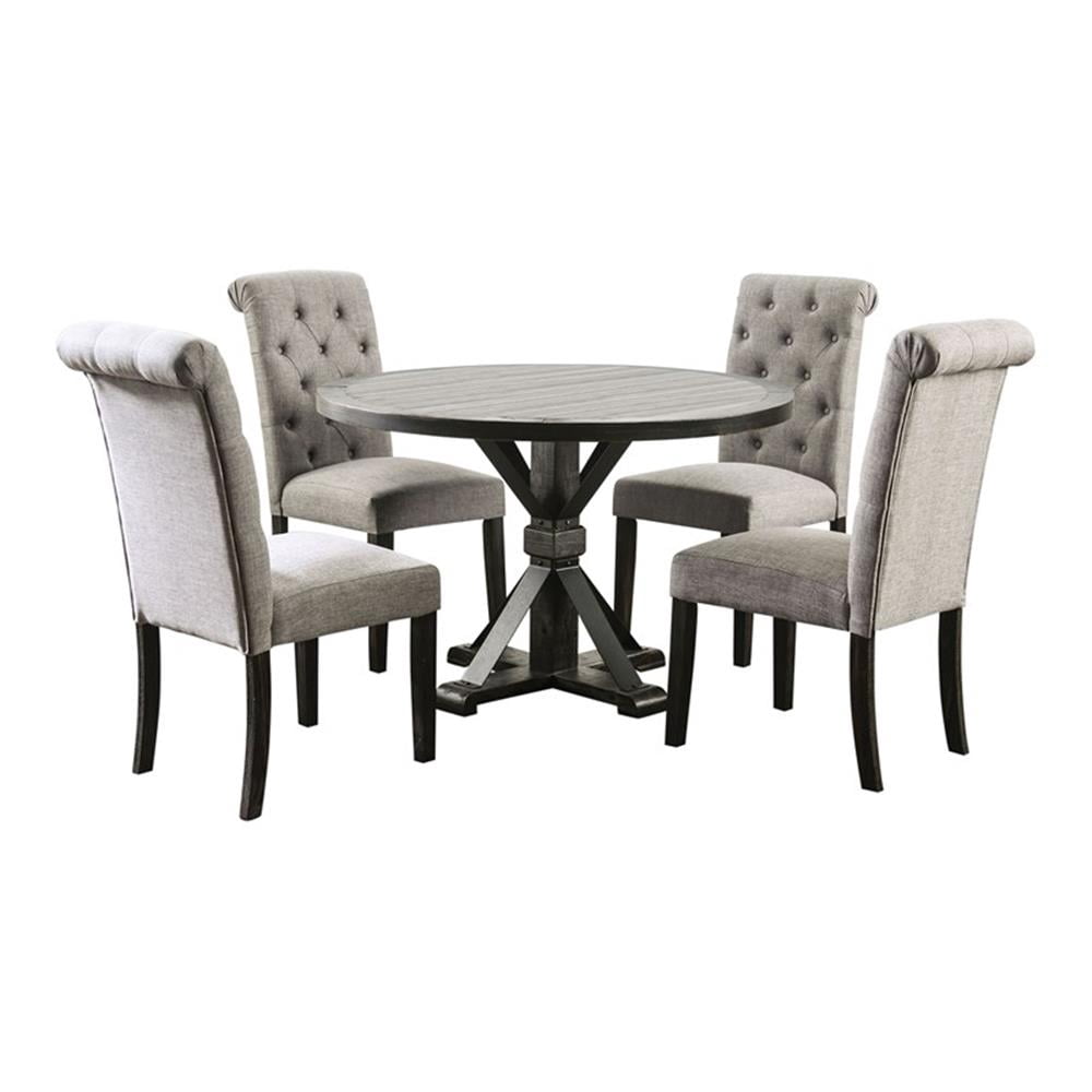 Bowery Hill Wood 5-Piece Round Dining Table Set in Light Gray - Walmart.com
