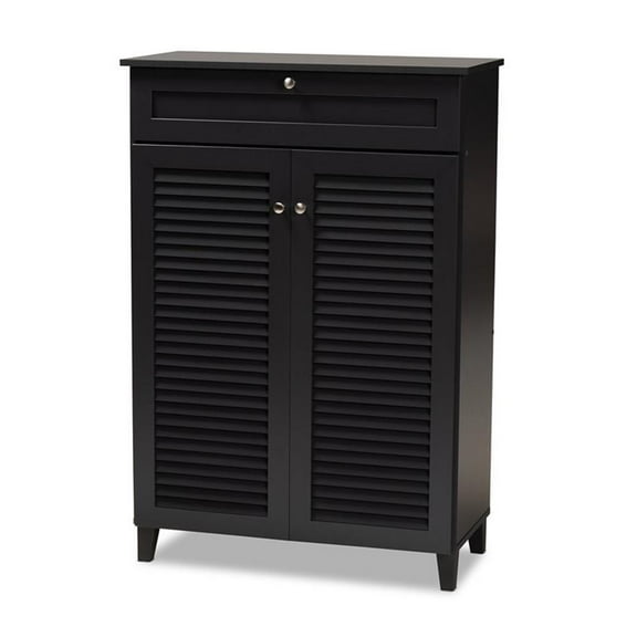 Bowery Hill Wood 5-Shelf and Drawer Shoe Cabinet in Dark Gray