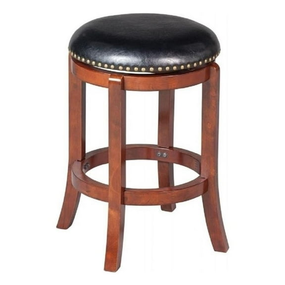 Bowery Hill Wood Bar Stool Chair in Cherry With Rotating Round Seat & Footrest