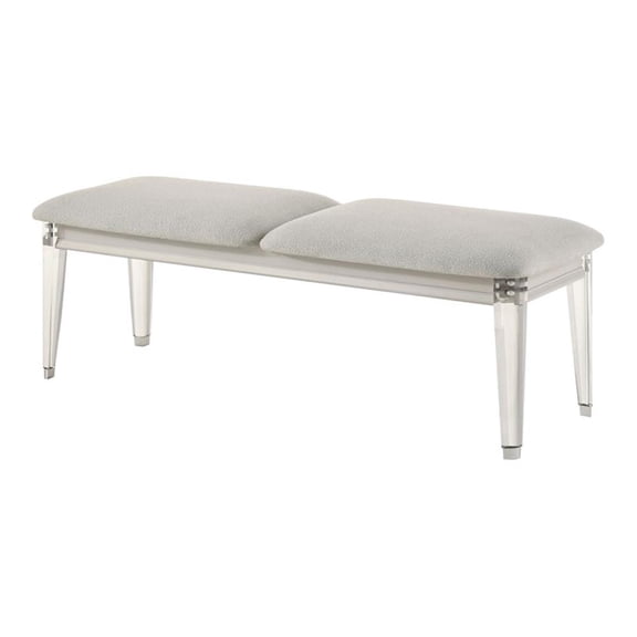 Bowery Hill Wood Bench with Acrylic Legs in Light Gray & Pearl White