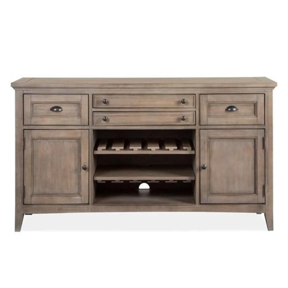 Bowery Hill Wood Buffet with Drawers and Wine Rack in Dovetail Gray