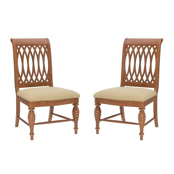 Bowery Hill Wood Commercial Grade Chairs Set of 2 Faux Leather in Natural Brown