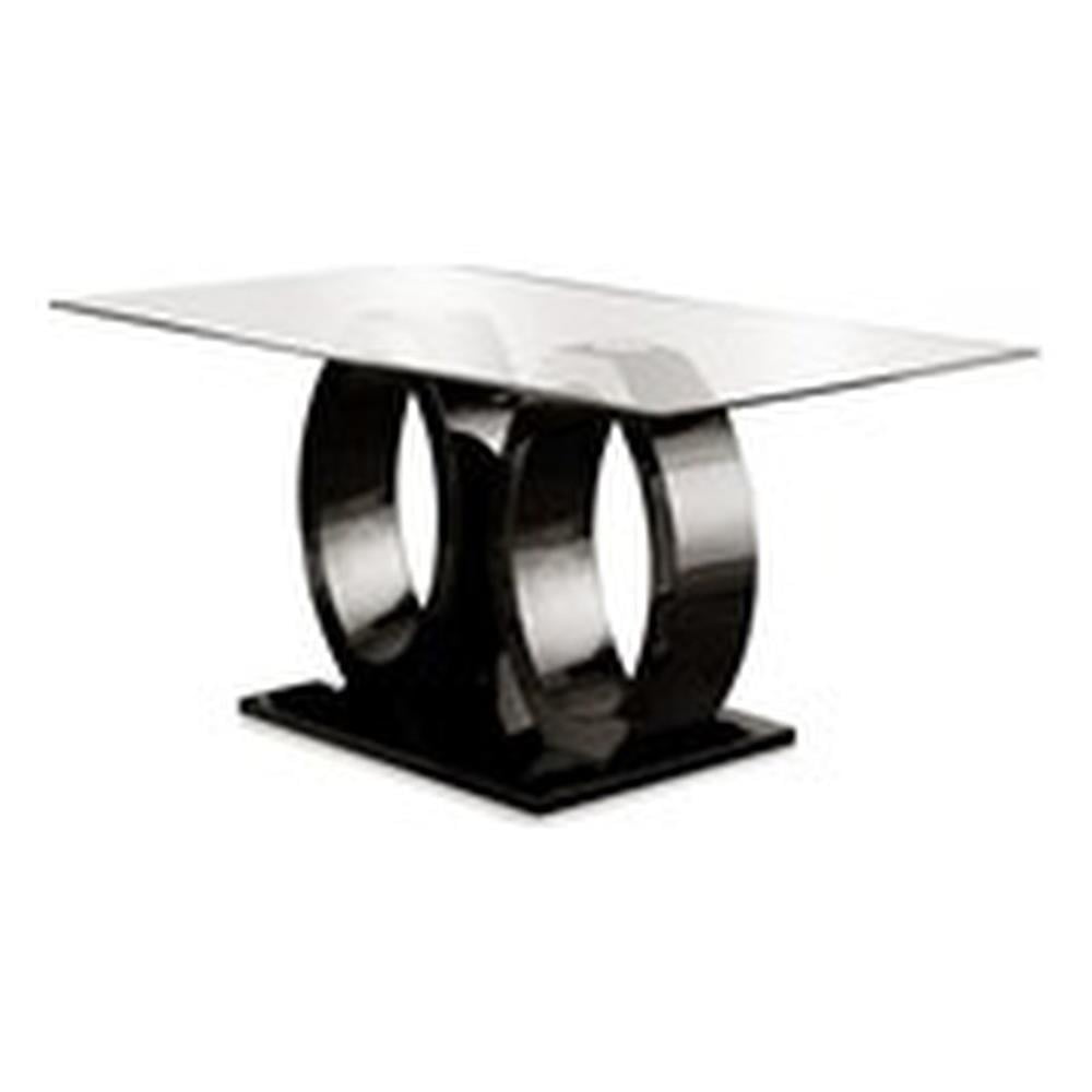 Contemporary Black Wood and Glass Rectangular Dining Table