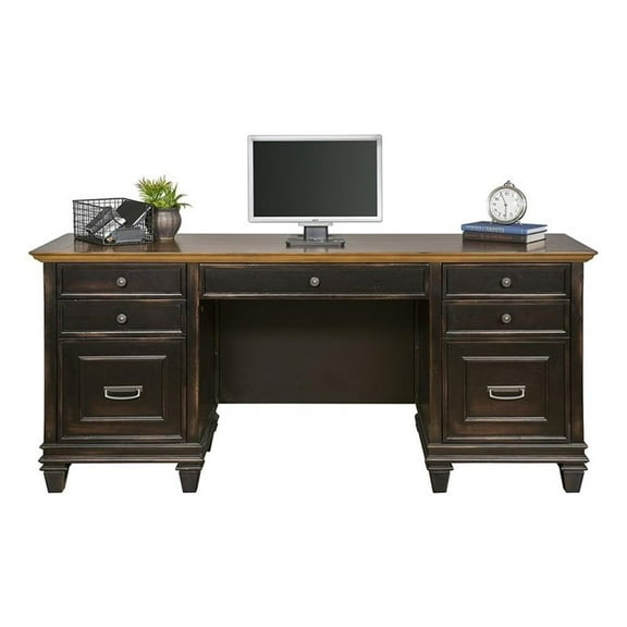 Bowery Hill Wood Credenza Office Desk Writing Table in Black