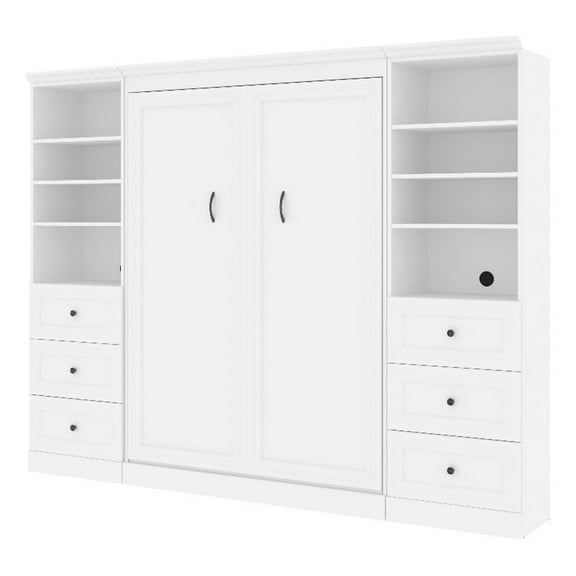 Bowery Hill Wood Full Murphy Bed and 2 Organizers with Drawers in White