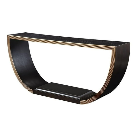 Bowery Hill Wood Half-Moon Console Table with Lower Shelf in Black & Gold