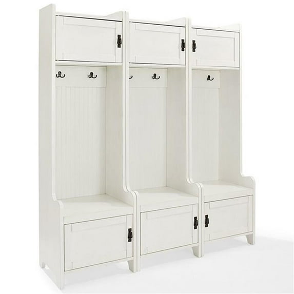 Bowery Hill Wood Hall Tree in Distressed White/Black (Set of 3)