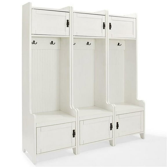 Bowery Hill Wood Hall Tree in Distressed White/Black (Set of 3)