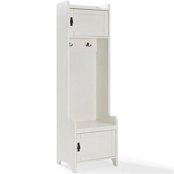 Bowery Hill Wood Hall Tree with 2 Cabinet Doors in Distressed White/Black