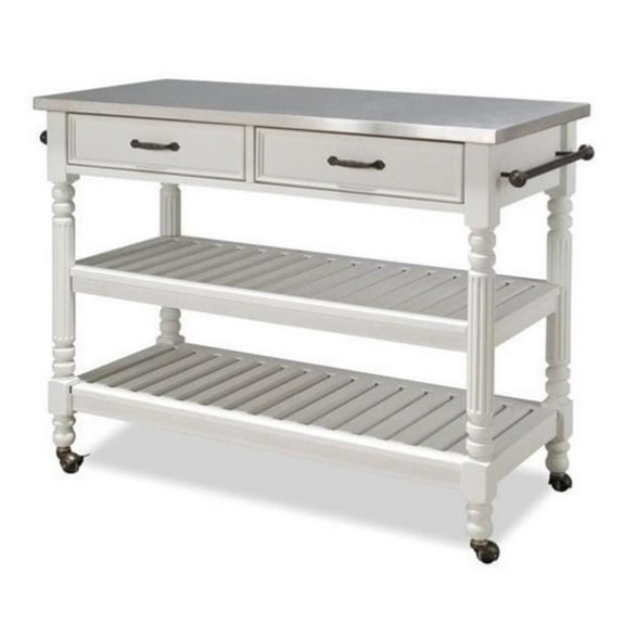 Bowery Hill Wood Kitchen Cart with Stainless Steel Top in Off White