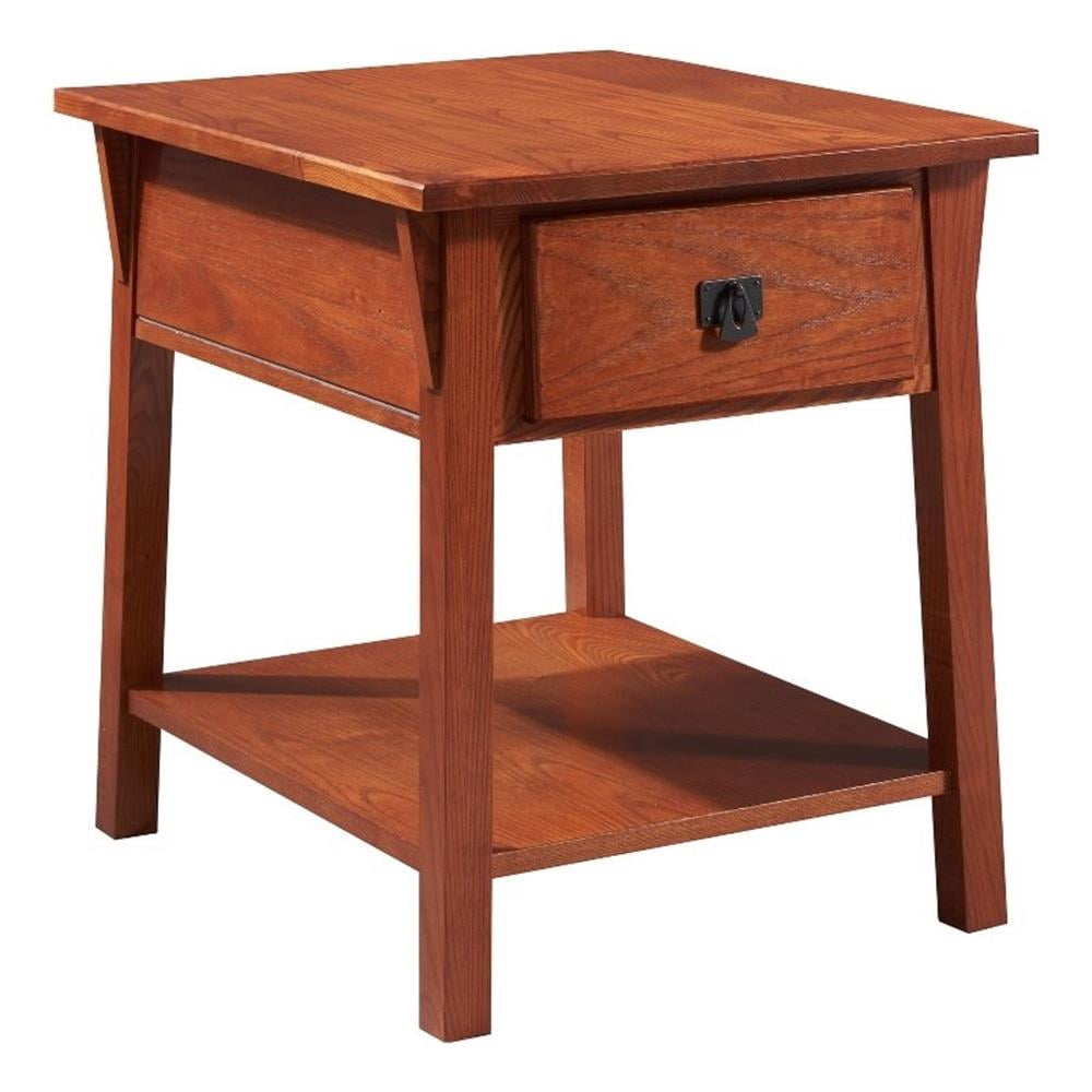 Bowery Hill Wood Locking Drawer Side Table in Russet/Brown Finish ...