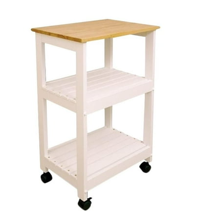 Bowery Hill Wood Microwave Utility Butcher Block Kitchen Cart in White Lacquer