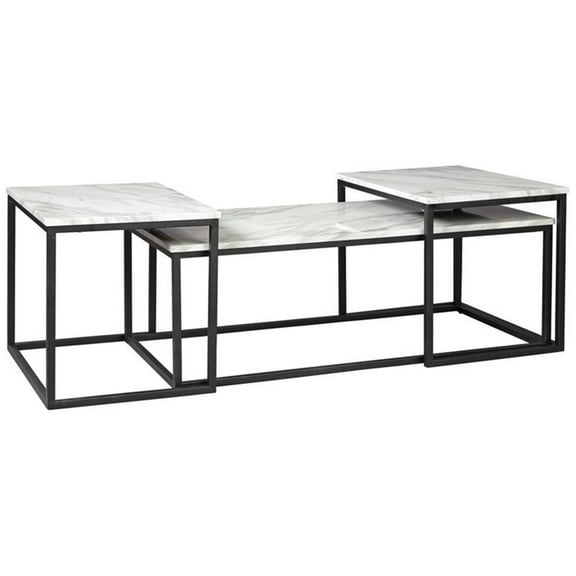 Bowery Hill Wood Occasional Table in Gray and Black (Set of 3)
