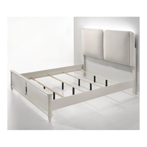 Bowery Hill Wood Queen Bed with LED in Light Gray & Pearl White