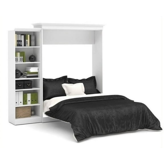 Bowery Hill Wood Queen Murphy Bed with Closet Organizer in White