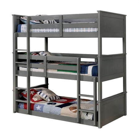 Bowery Hill Wood Twin Over Twin Triple Bunk Bed in Gray