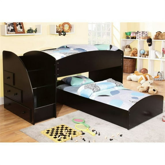 Bowery Hill Wood Twin over Twin Bunk Bed in Black