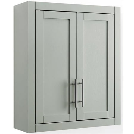 Bowery Hill Wood Wall Cabinet with Doors and Shelves in Gray/Chrome
