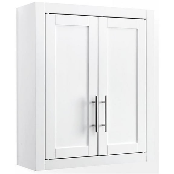Bowery Hill Wood Wall Cabinet with Doors and Shelves in White/Chrome