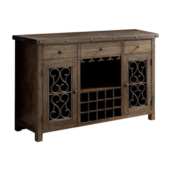 Bowery Hill Wood Wine Storage Buffet Server in Rustic Walnut