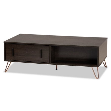 Bowery Hill Wood and Rose Gold-Tone Finished Metal 2-Drawer Coffee Table