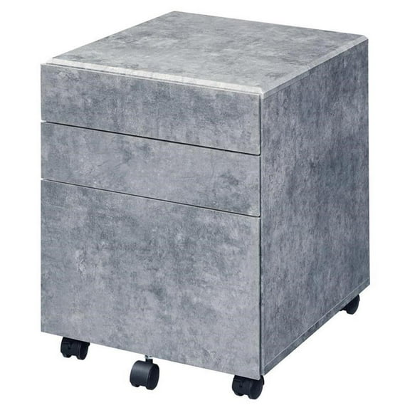 Bowery Hill Wooden File Cabinet with 3 Drawers in Faux Concrete and Silver