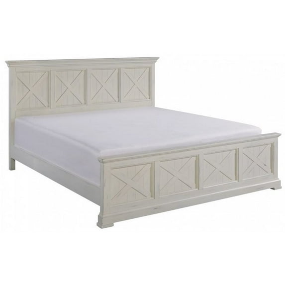 Bowery Hill Wooden King Panel Bed in White