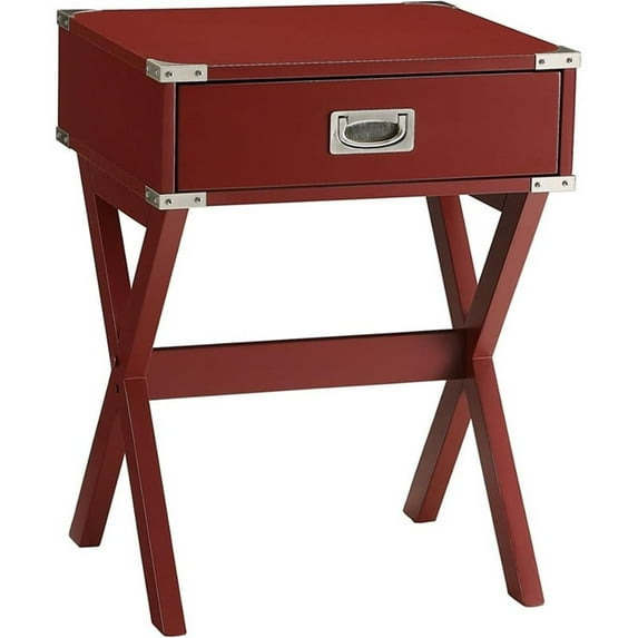 Bowery Hill Wooden Top End Table, Side Table with One Drawer in Red