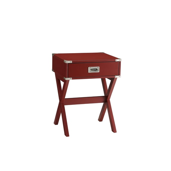 Bowery Hill Wooden Top End Table, Side Table with One Drawer in Red