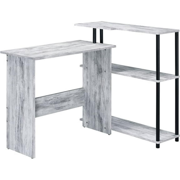 Bowery Hill Wooden Top Writing Desk with Bookcase in Antique White and Black