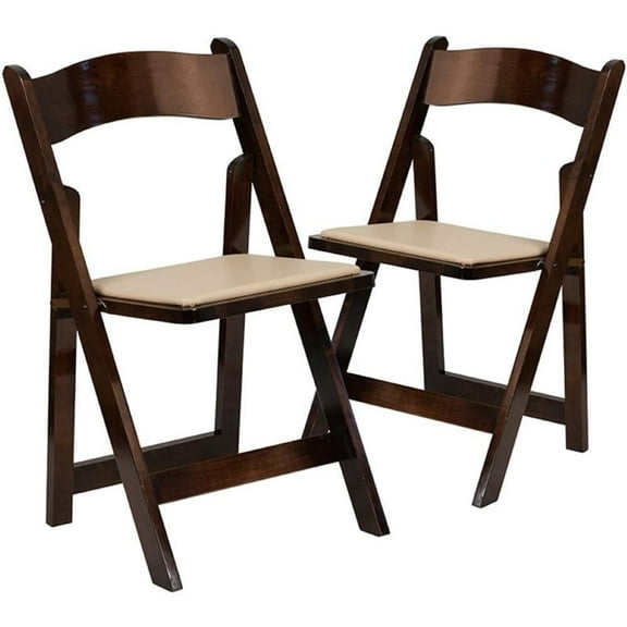 Bowery Hill Wooden Vinyl Seat Folding Chair in Fruitwood (Set of 2)