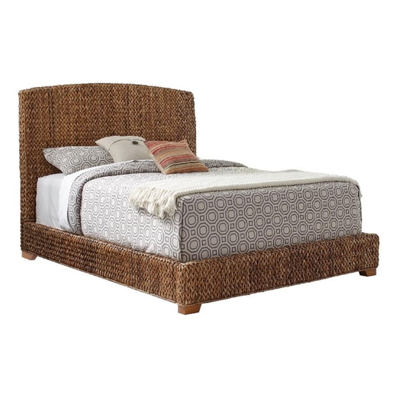 Bowery Hill Woven Banana Leaf Eastern King Bed with Chamfered Legs in Brown