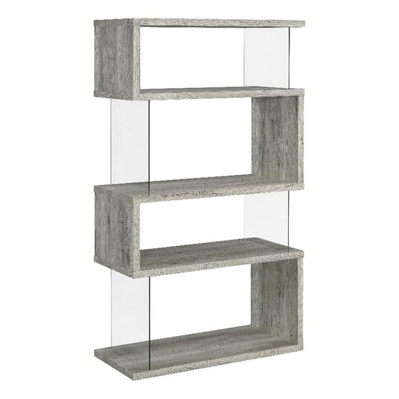 Bowery Hill Zigzag Geometric 4-Shelf Contemporary Wood Bookcase in Gray