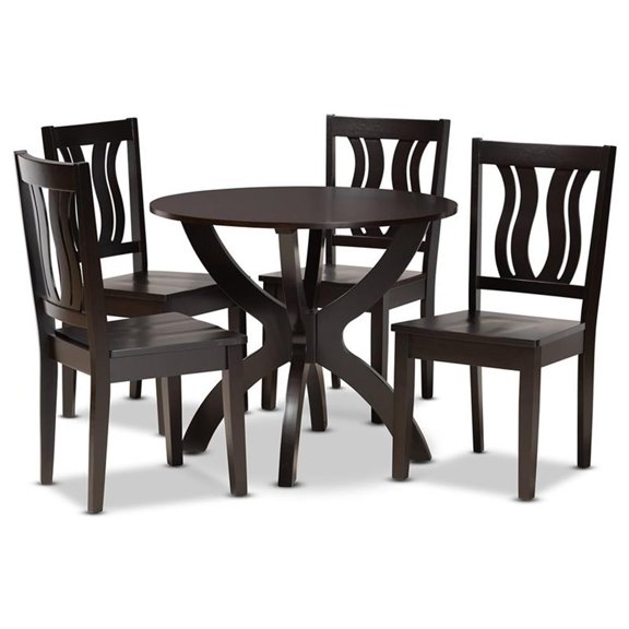 Bowery HillTransitional Dark Brown Finished Wood 5-Piece Dining Set