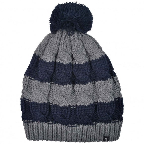 Bowery Pom Knit Beanie Hat - ONE SIZE FITS MOST - Gray/Navy