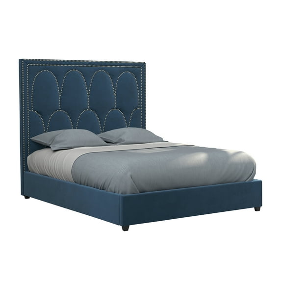Bowfield Queen Velvet Upholstered Bed Blue