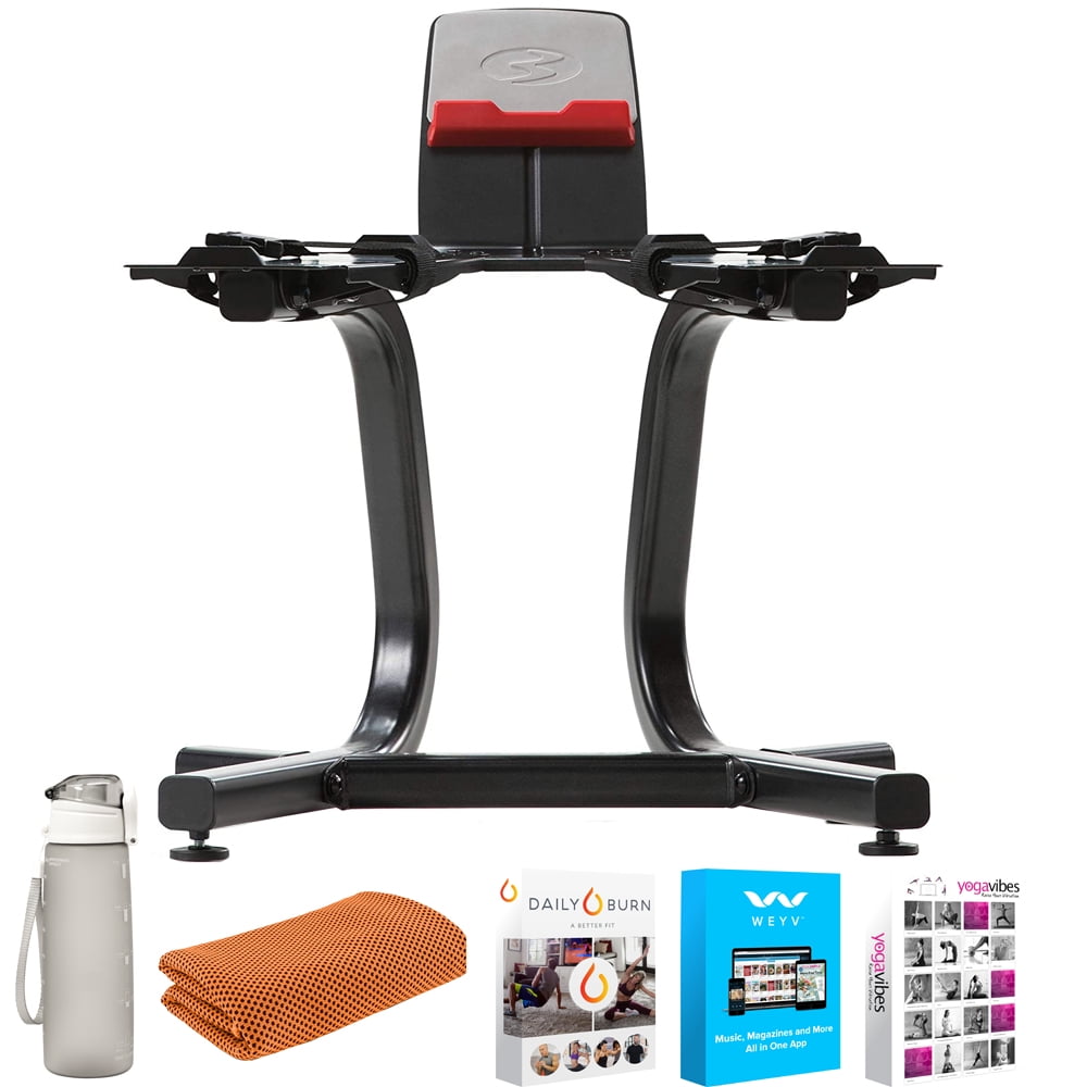Bowflex 100584 SelectTech Dumbbell Stand with Media Rack Bundle with Tech Smart USA Fitness Wellness Suite Workout Cooling Sport Towel Deco Essentials 27 Ounce Water Bottle Walmart