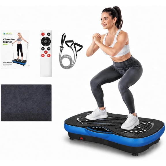 Bowhill Whole Body Vibration Plate Exercise Equipment - Fitness Massage Workout Trainer Platform Machine for Muscle Toning & Fat Burning, Blue