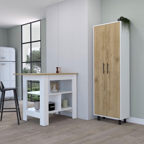 We Have Furniture Bowie 2 Piece Kitchen Set, Kitchen Island + Pantry Cabinet