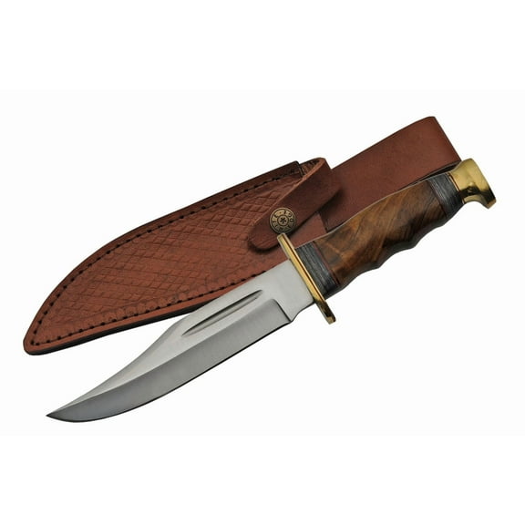 SZCO Supplies 11.25" Full Tang Bowie Knife with Walnut Wood Handle and Leather Sheath