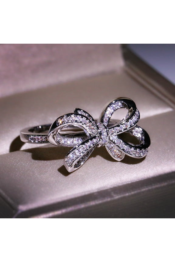 Bowknot Alloy with Rhinestone Finger Rings for Women Platinum US Size 9(18.9mm)