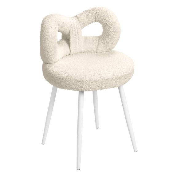 Bowknot Backrest Vanity Stool, Soft Faux Wool Makeup Chair with Adjustable Foot Pads, Armless Dressing Stool for Living Room Bedroom Salon