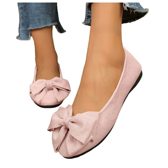 Bowknot Ballet Flat Shoes for Women Comfy Round Toe Walking Shoes Casual Slip on Wedding Dressy Shoes Red Size 7.5