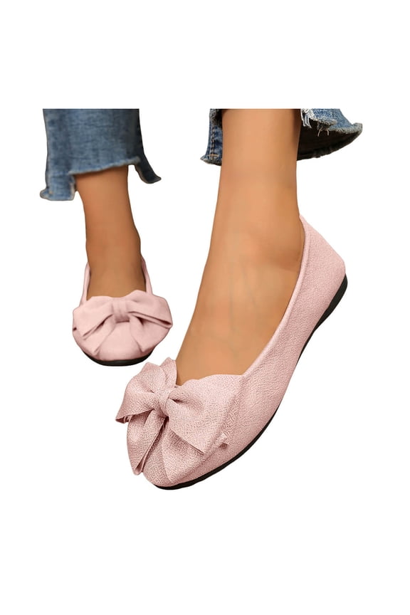 Bowknot Ballet Flat Shoes for Women Comfy Round Toe Walking Shoes Casual Slip on Wedding Dressy Shoes Red Size 8.5
