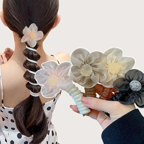 Bowknot Braided Telephone Wire Hair Bands, Colorful Telephone Wire Hair Bands, Spiral Hair Ties Phone Cord, Ponytail Holder Accessories for Women, Spiral Hair Ties (4pcs-02)